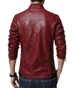 Cafe Racer Slim Fit Maroon Faux Leather Jacket