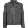 Caleb Men’s Grey Trucker Style Moto Top Leather Jacket