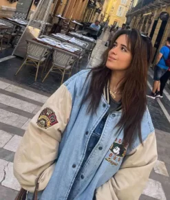 Camila Cabello Oversized Varsity Top Leather jackets