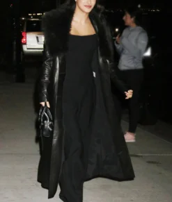 Camila Mendes Black Fur Leather Coat