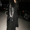 Camila Mendes Black Fur Leather Coat side