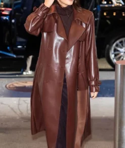 Camila Mendes Brown Leather Trench Best Leather Coat