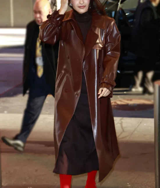 Camila Mendes Brown Leather Trench Coat