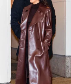 Camila Mendes Brown Leather Trench Leather Coat