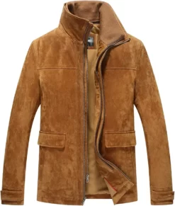 Camilo Men’s Classic Brown Suede Mid-Length Winter Suede Leather Coat