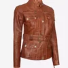 Carolyn Multi Pocket Women's Belted Style Cognac Waxed Top Leather Jacket