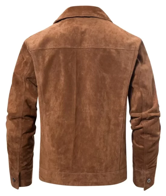 Carson Men’s Brown Minimal Top Leather Trucker Jacket