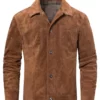 Carson Men’s Brown Minimal Suede Leather Trucker Jacket