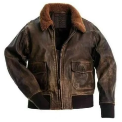 Carter G-1 Distressed Fur Collar Bomber Leather Jacket