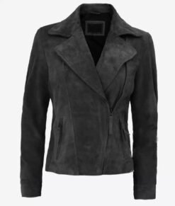 Cathy Women's Grey Full Genuine Leather Moto Jacket