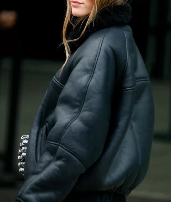 Charlotte Cardin Black Aviator Real Leather Jacket