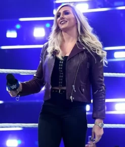 Charlotte Flair Brown Biker Top Leather Jacket – WWE