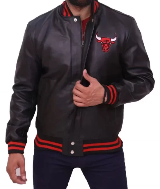 Chicago Bulls Black Vintage Varsity Leather Jacket