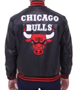 Chicago Bulls Black Vintage Varsity Leather Jacket Back