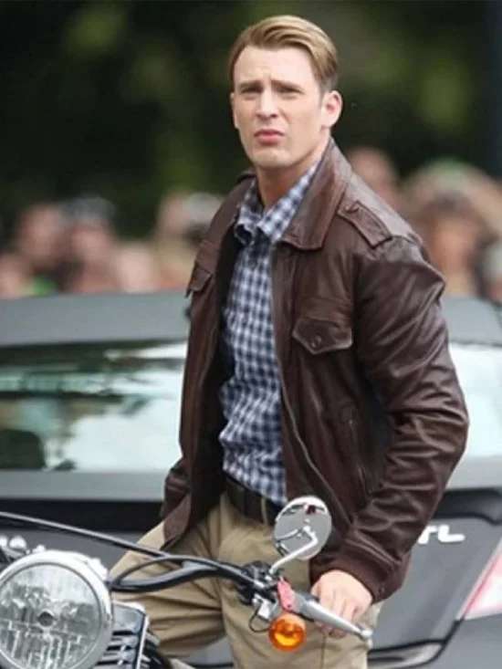 Chris Evans Captain America Avengers Brown Leather Jacket