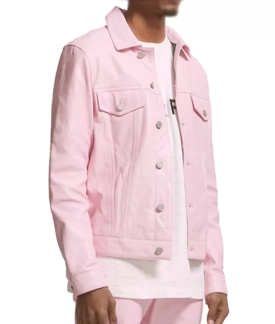 Chris “Ludacris” Pink Trucker Top Leather Jacket