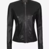 Christina Women's Black Mandarin Collar Crocodile Genuine Leather Jacket