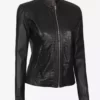 Christina Women's Mandarin Collar Crocodile Textured Biker Full Genuine Leather Jacket