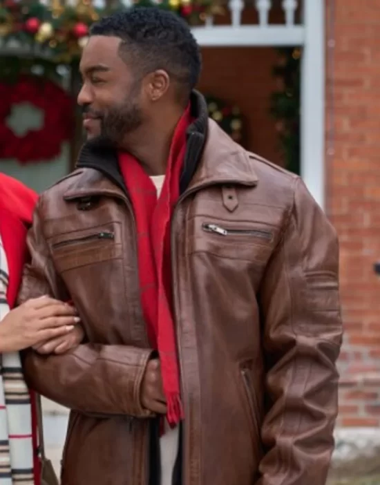 Christmas With A Kiss 2023 Jaime M Callica Brown Leather Jacket