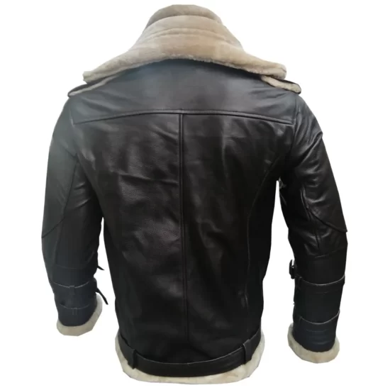 Christopher Large Fur Belted Collar Geniune Black Leather Jacket