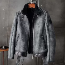 Christopher Padded Shoulders Shearling Best Leather Jacket