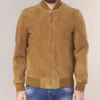 Cillian Men’s Brown Racer-Style Suede Leather Bomber Jacket
