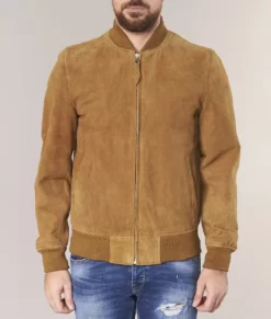 Cillian Men’s Brown Racer-Style Suede Leather Bomber Jacket