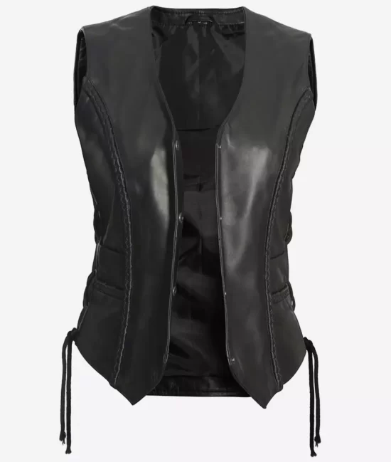 Cindy Women's Black Western Leather Vest