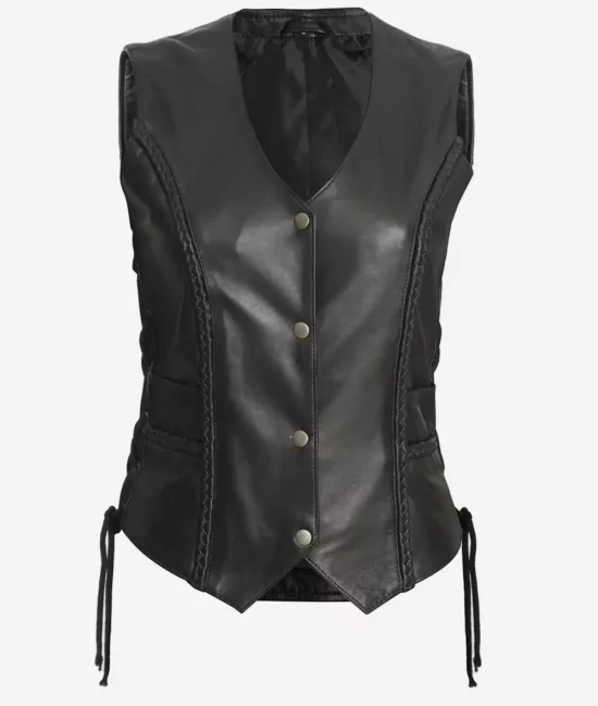 Cindy Women's Black Western Top Leather Vest