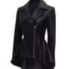 Clarissa Womens Black Peplum Genuine Leather Jacket