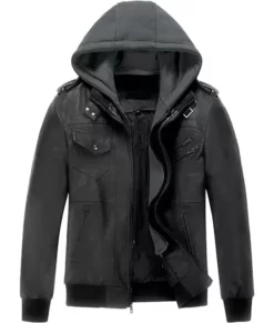 Clark Bomber Jacket With Removable Hood Real Leather