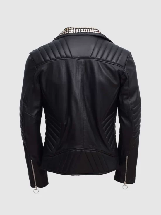 Classic Spiked Leather Jacket Back