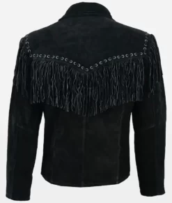 Clint Men’s Black Fringe Western Cowboy Zip-Up Leather Jacket