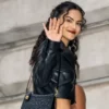 Coach Spring 2024 Camila Mendes Black Crop Top Leather Jacket