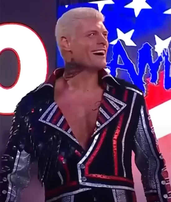 Cody Rhodes Military Long Ring Faux Leather Coat in Red