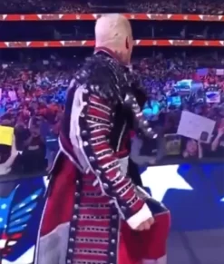 Cody Rhodes Military Long Ring Top Leather Coat in Red