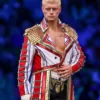 Cody Rhodes Military Style Long Ring Coat in Genuine Leather Red