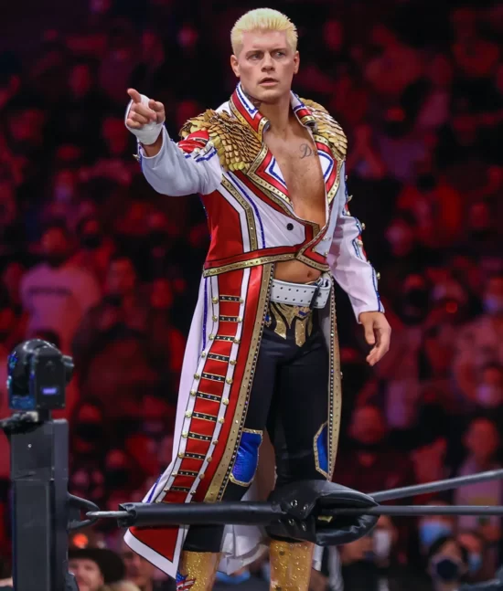 Cody Rhodes Military Style Long Ring Premium Quality Leather Coat in Red