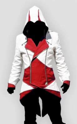 Connor Kenway Assassins Creed White And Red Hoodie Coat