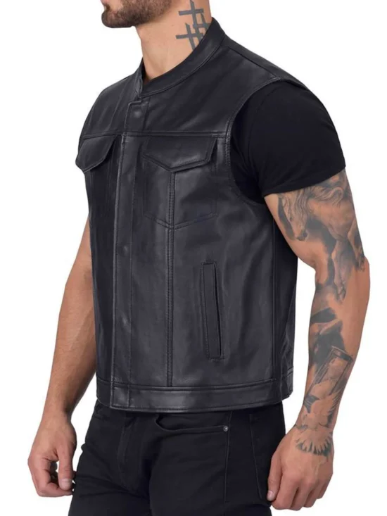 Dapper Black Biker Real Leather Vest