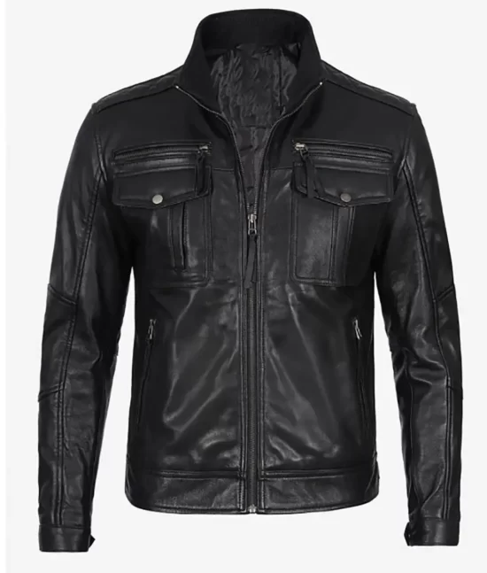 Darian Men’s Utility Cafe Racer Leather Jacket
