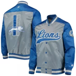 Detroit II Grey and Blue Tradition Team Bomber Prenium Leather Jacket