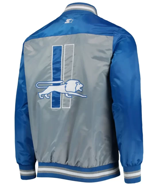 Detroit II Grey and Blue Tradition Team Bomber Top Leather Jacket