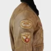 Devin Aviator Fur Collar Tan Bomber Brown Jacket with Patches