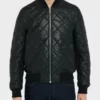 Diamond Quilted Mens Black Bomber Leather Jacket