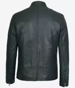 Dodge Dark Green Cafe Racer Leather Jacket for Men Back