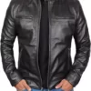 Dodge Mens Black Cafe Racer Leather Jacket