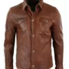 Dominic Men’s Brown Vintage Western Waxed Genuine Leather Trucker Jacket