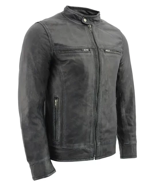 Dominic Men’s Gray Retro Heavy Stitched Cafe Racer Jacket