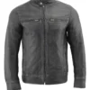 Dominic Men’s Gray Retro Heavy Stitched Suede Leather Cafe Racer Jacket
